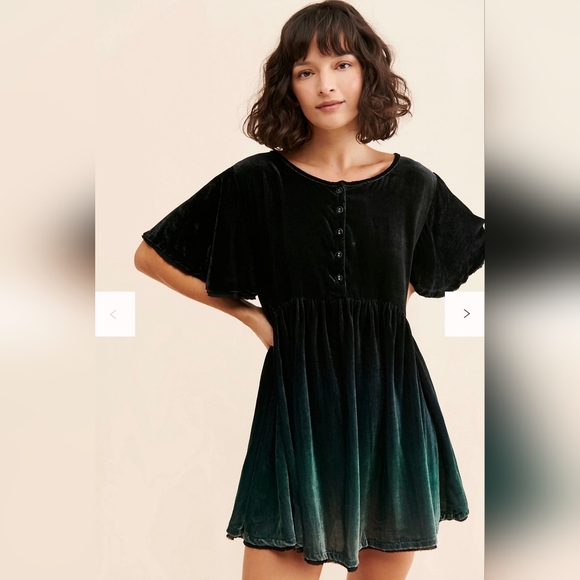 Free People "Este" Mini Dress NWOT In Dark Green Combo - Picture 1 of 4